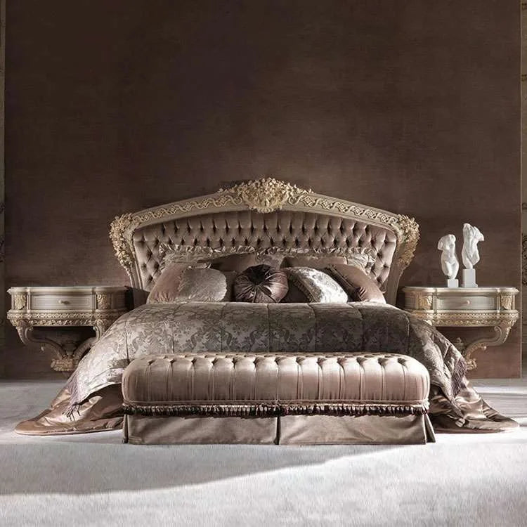 Custom Vintage Wooden King Bed Frame | Hand-Carved Elegance